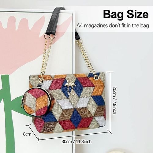 STY Ladies Black Handbag Coin Bag Set Swan Metal Decoration Bag Small & Medium-sized Tote Bags - Color-blocking